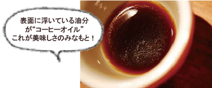 表面に浮いている油分がコーヒーオイルこれが美味しさのみなもと！